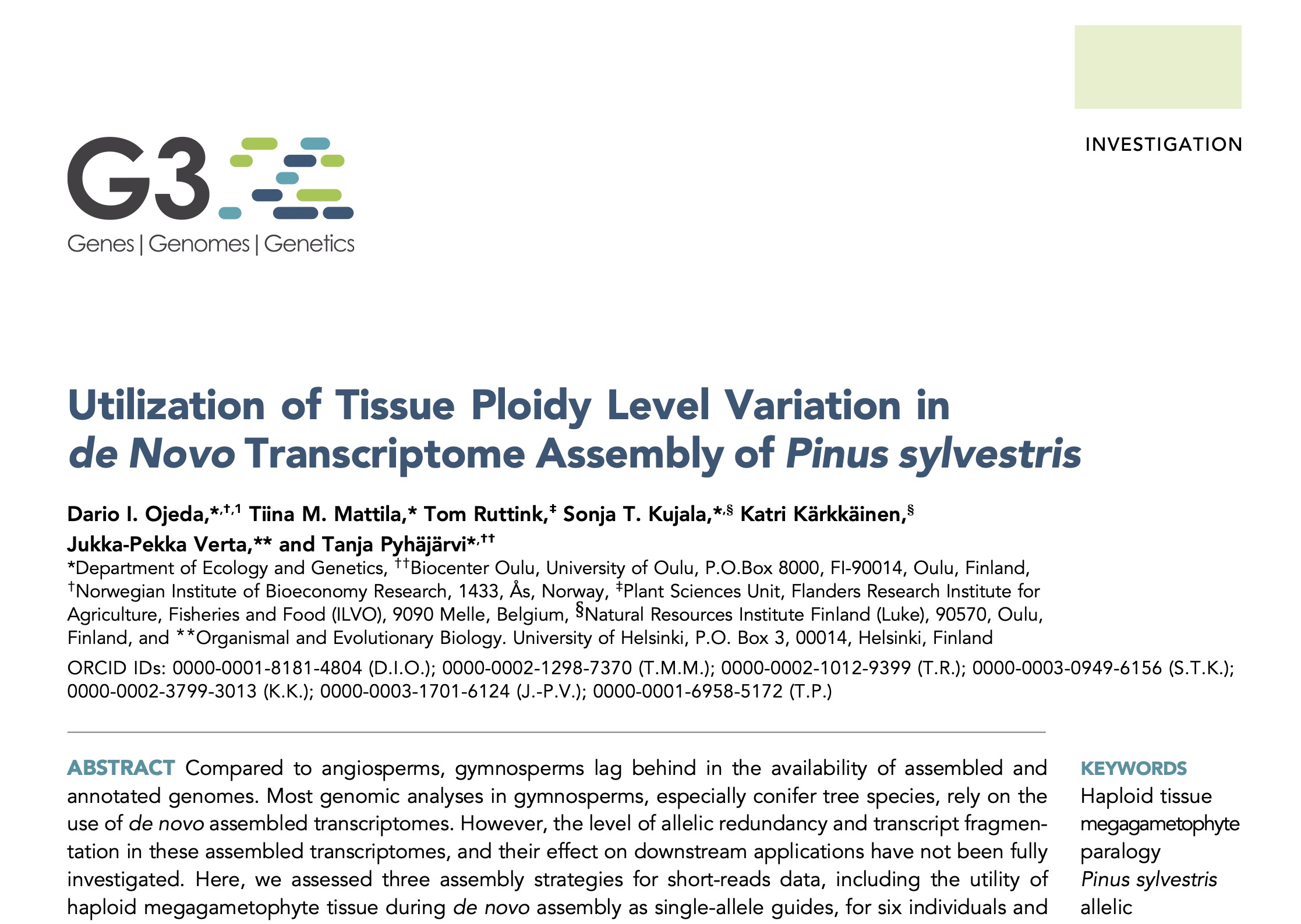 Utilization of Tissue Ploidy Level Variation in i de Novo i Transcriptome Assembly of i Pinus sylvestris i