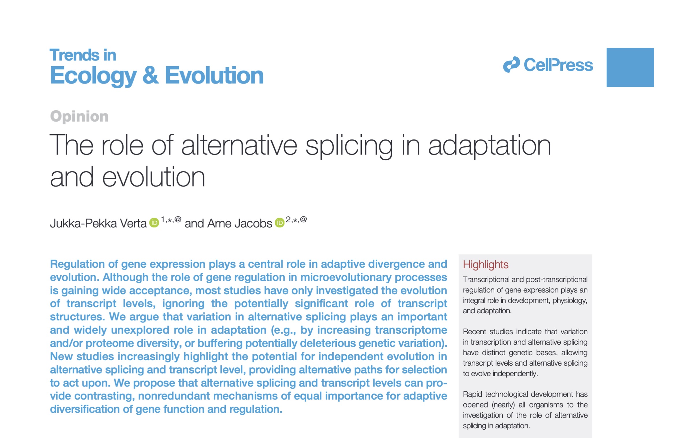 The role of alternative splicing in adaptation and evolution